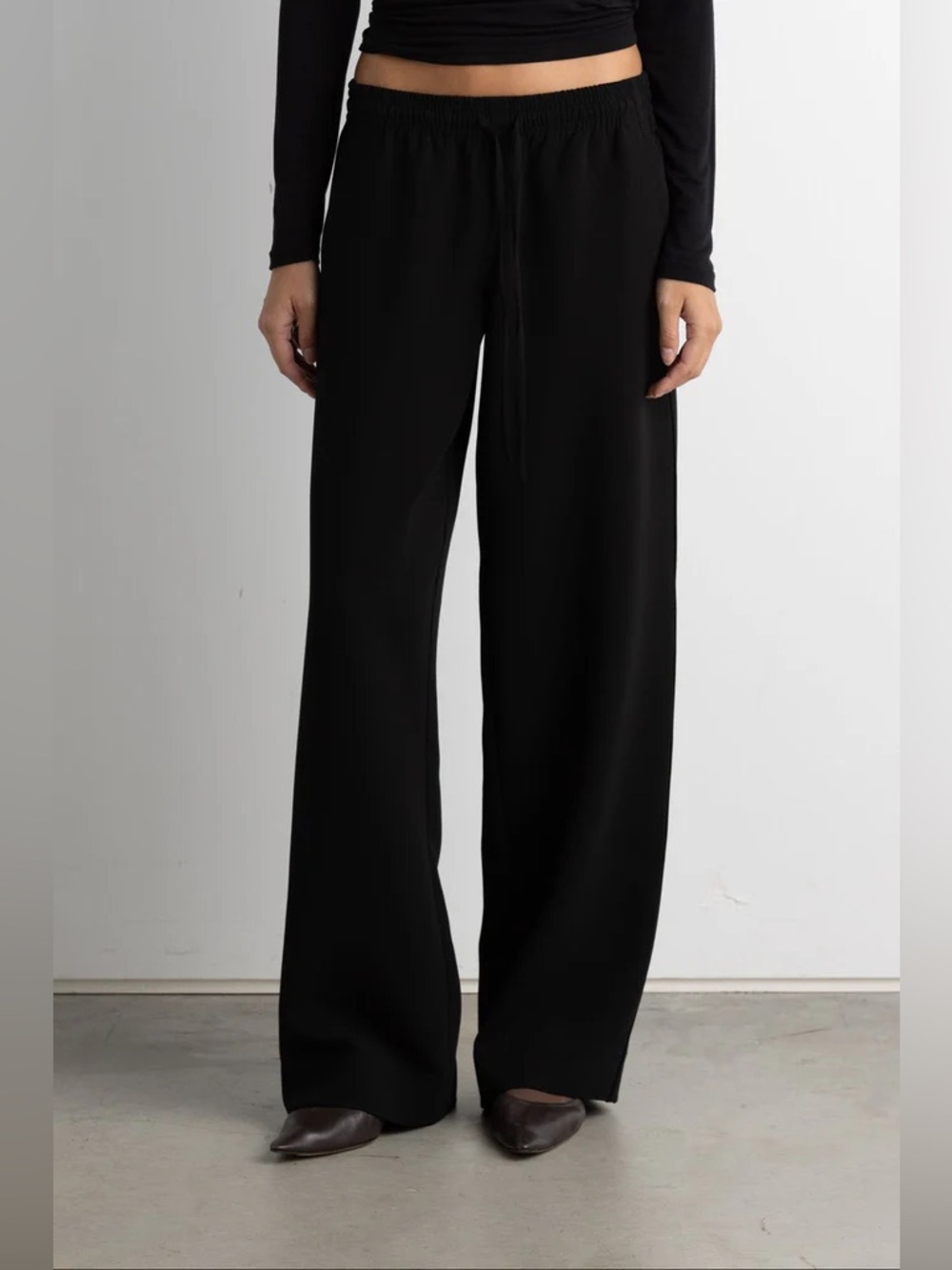 Oak + Fort Black Wide Leg High Rise Pants Pull On Crop cotton casual summer S